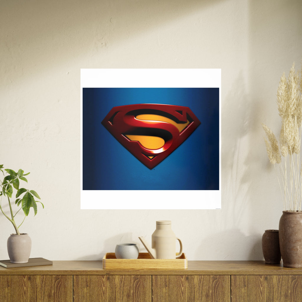 Superman Emblem Photo Art Poster — Retro Comic Logo Wall Print