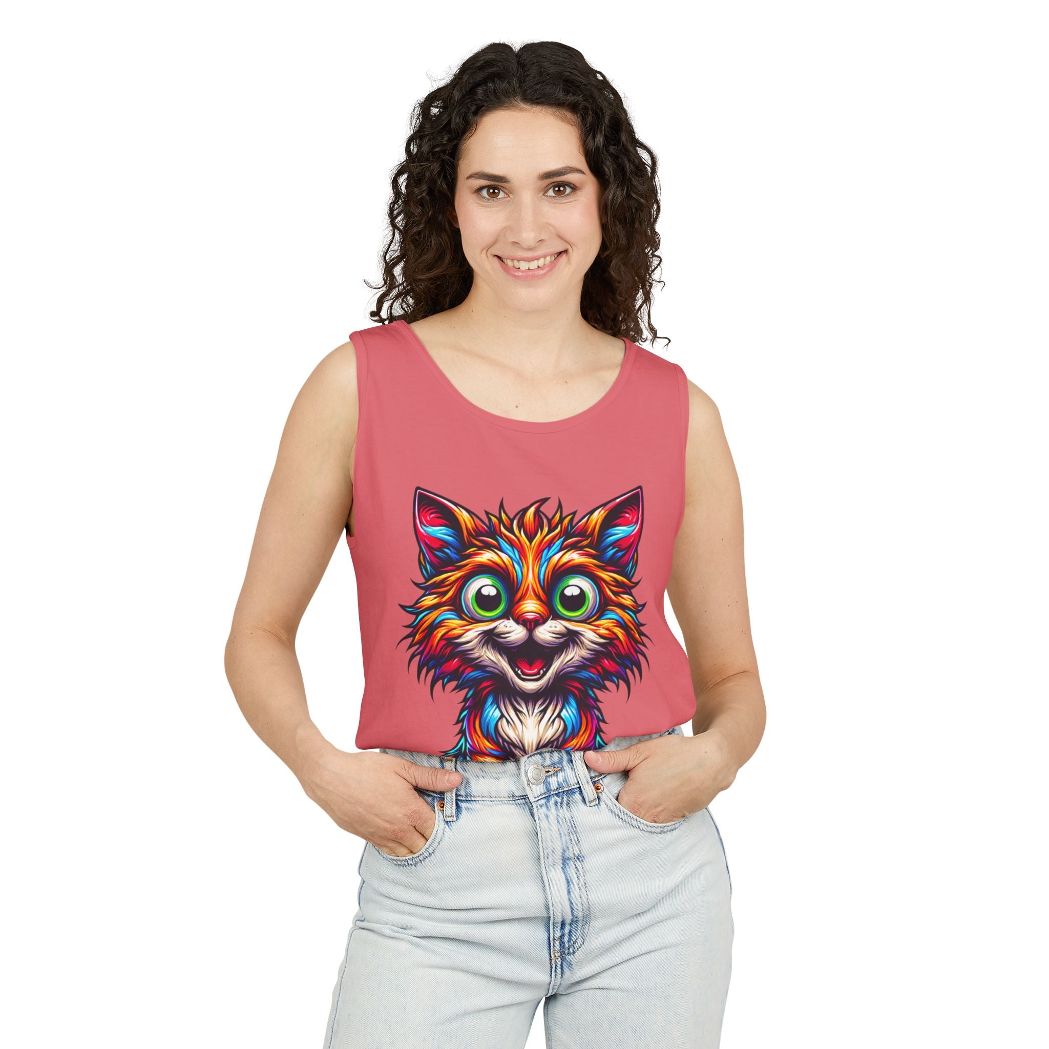 Psychedelic Cat Tank Top — Vibrant 1000-Color Art Print