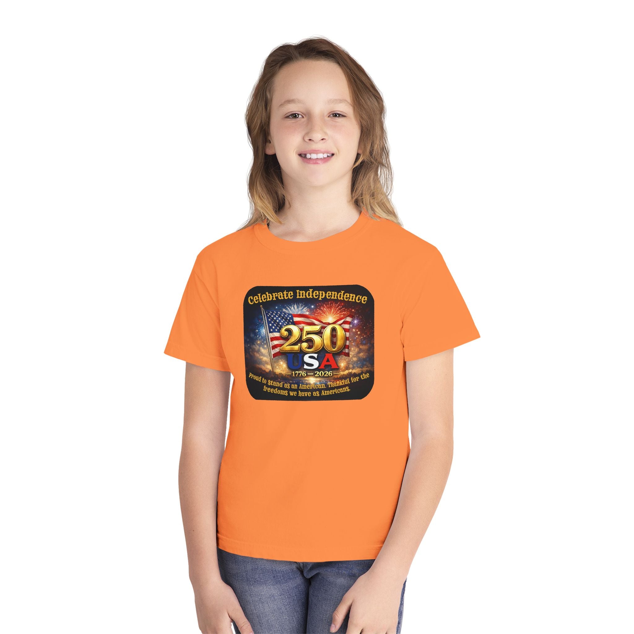 Youth Tee — "Celebrate Independence 250 USA" Patriotic Fireworks T-Shirt