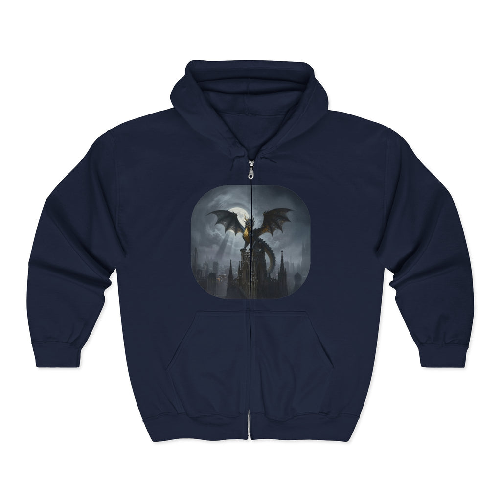 Dragon Night Zip Hoodie — Gothic Fantasy Full‑Zip Sweatshirt