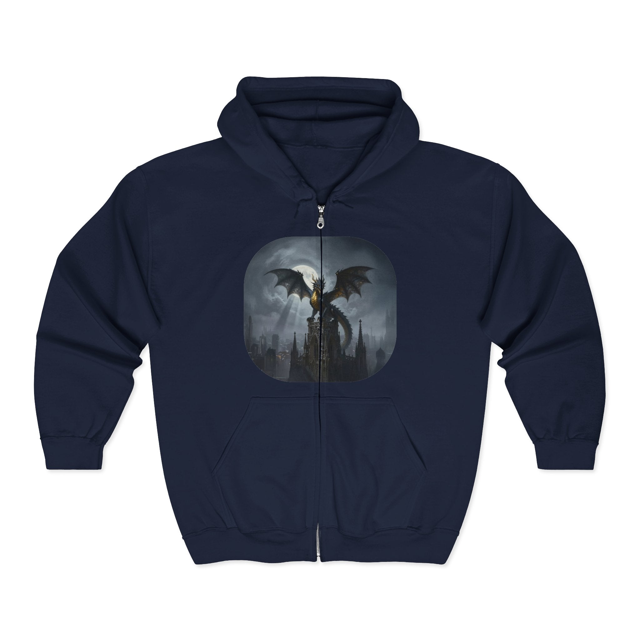 Dragon Night Zip Hoodie — Gothic Fantasy Full‑Zip Sweatshirt