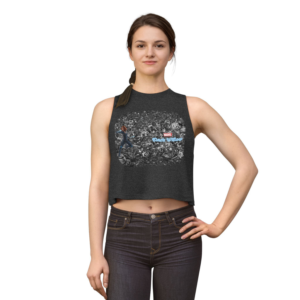 Black Widow Marvel Crop Top — Vintage Comic Collage Women’s Tank