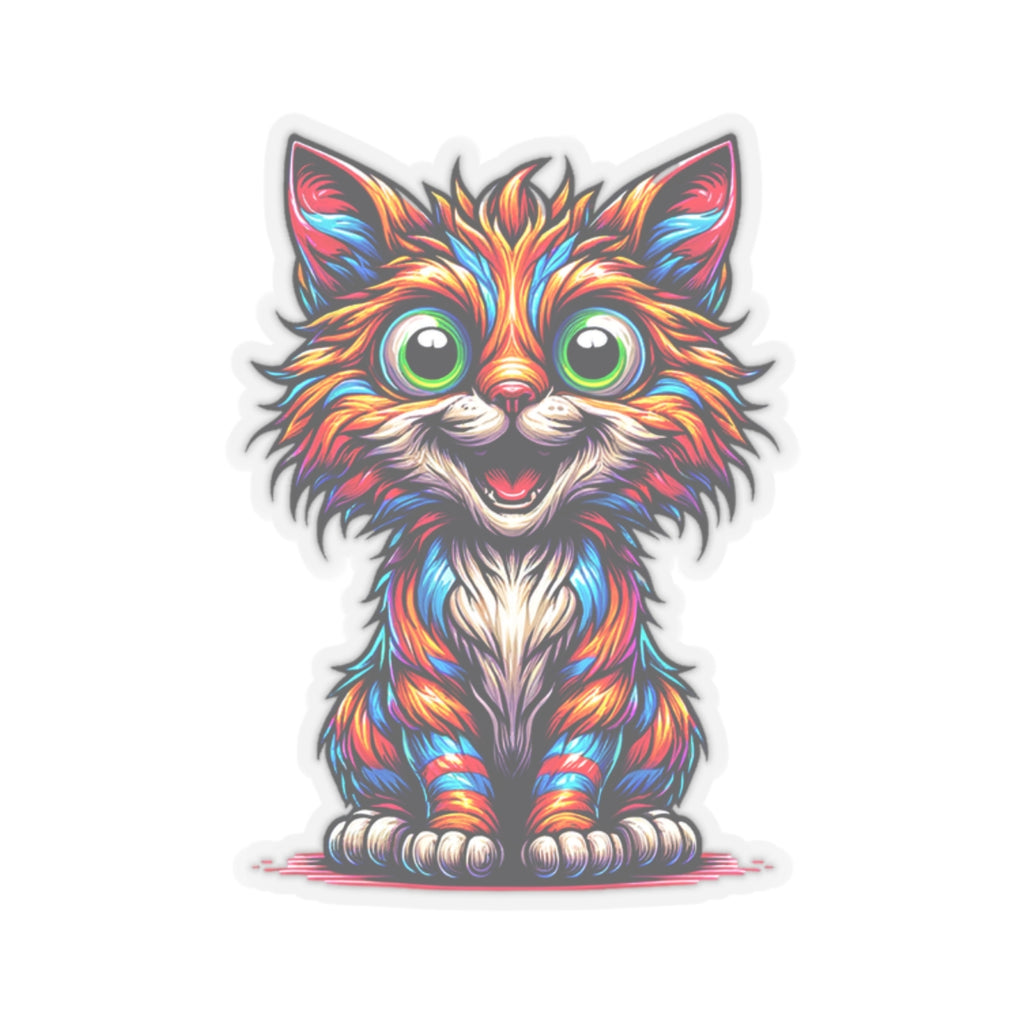 Colorful Cute Cat Sticker — Rainbow Kitten Kiss-Cut Decal for Laptops & Water Bottles, bumper stickers, rear car windshield, any of your own favorites places