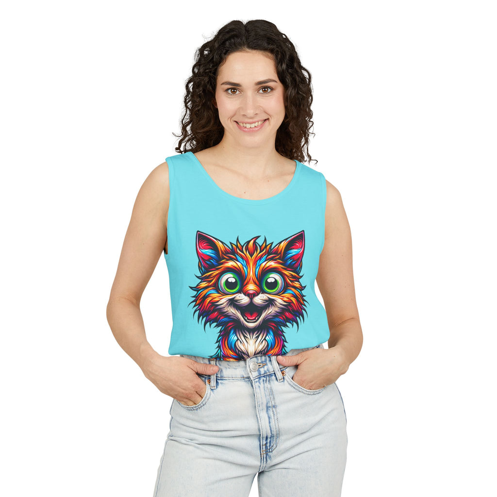 Psychedelic Cat Tank Top — Vibrant 1000-Color Art Print