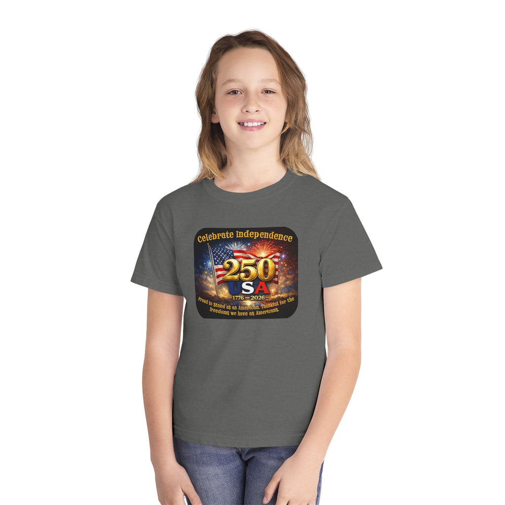 Youth Tee — "Celebrate Independence 250 USA" Patriotic Fireworks T-Shirt