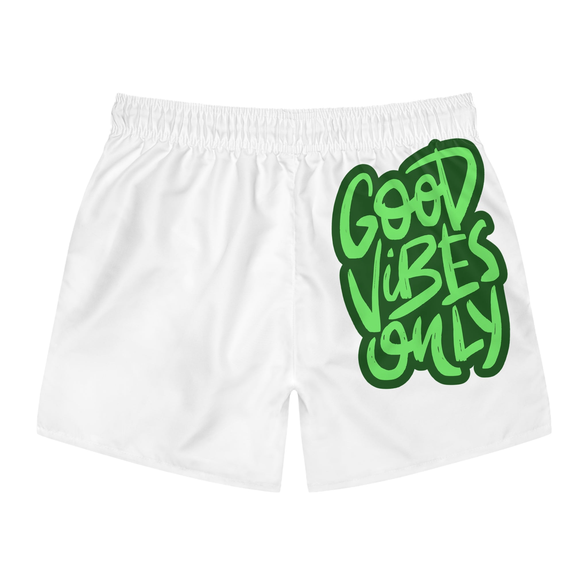 Swim Trunks — "Good Vibes Only" Green Graffiti Swim Shorts