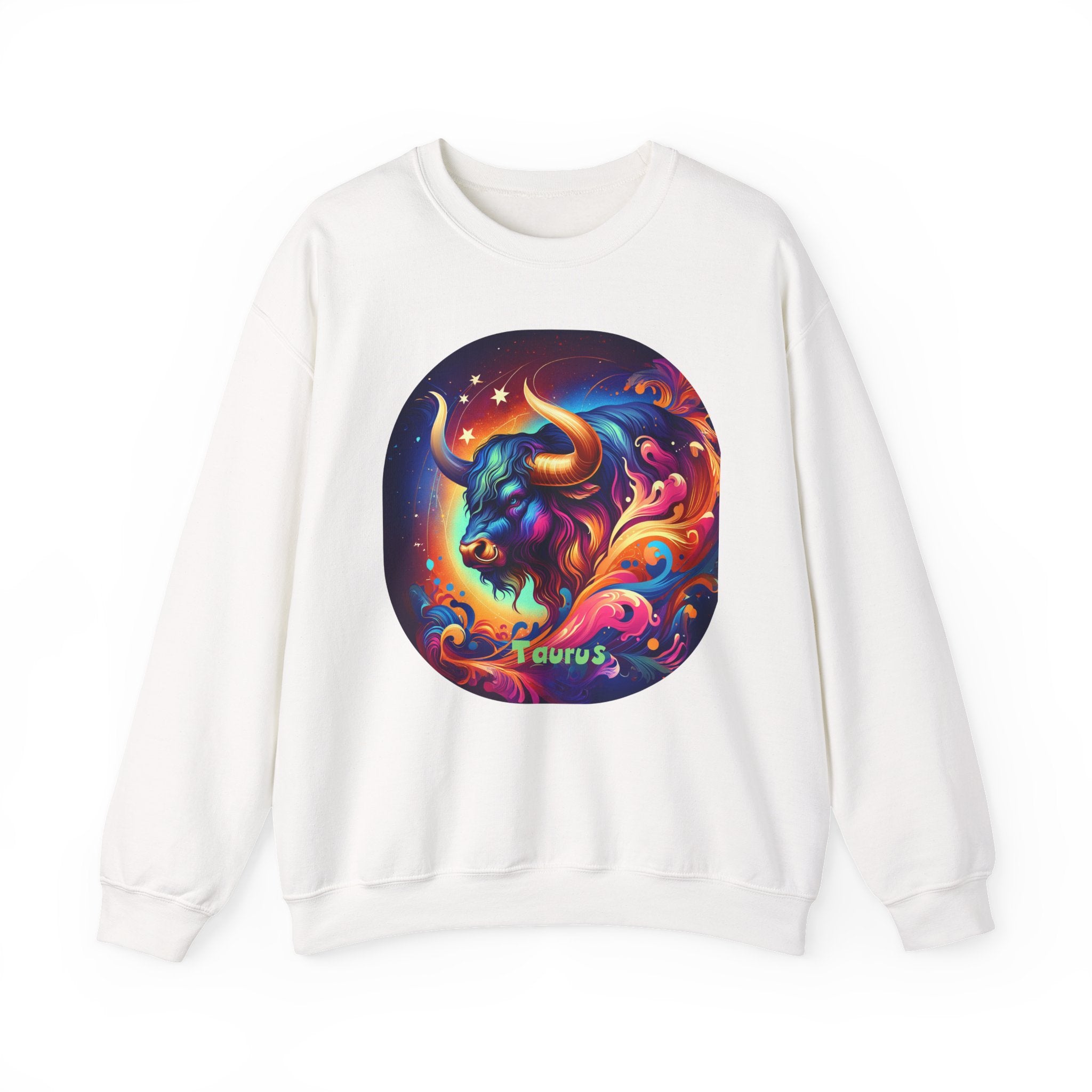 Taurus Zodiac Crewneck Sweatshirt — Vibrant Neon Bull Astrology Sweatshirt
