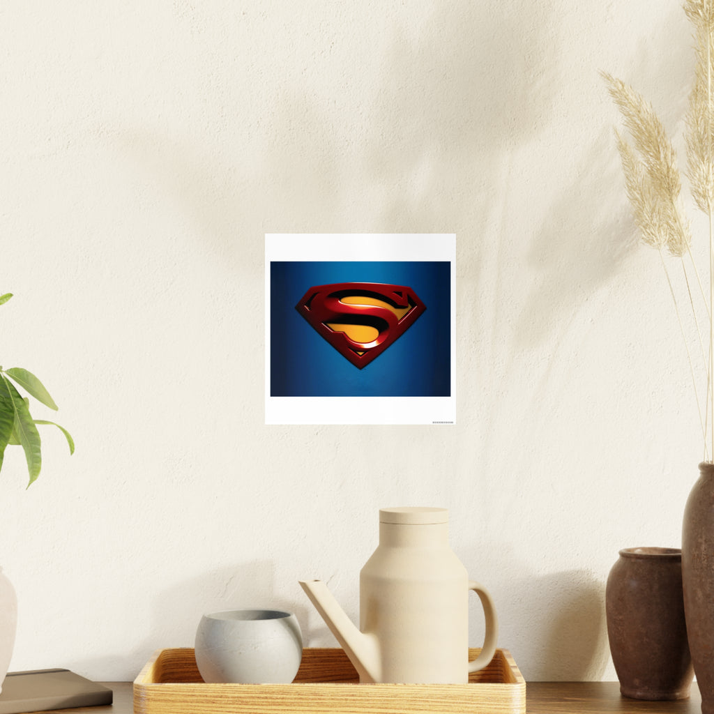 Superman Emblem Photo Art Poster — Retro Comic Logo Wall Print