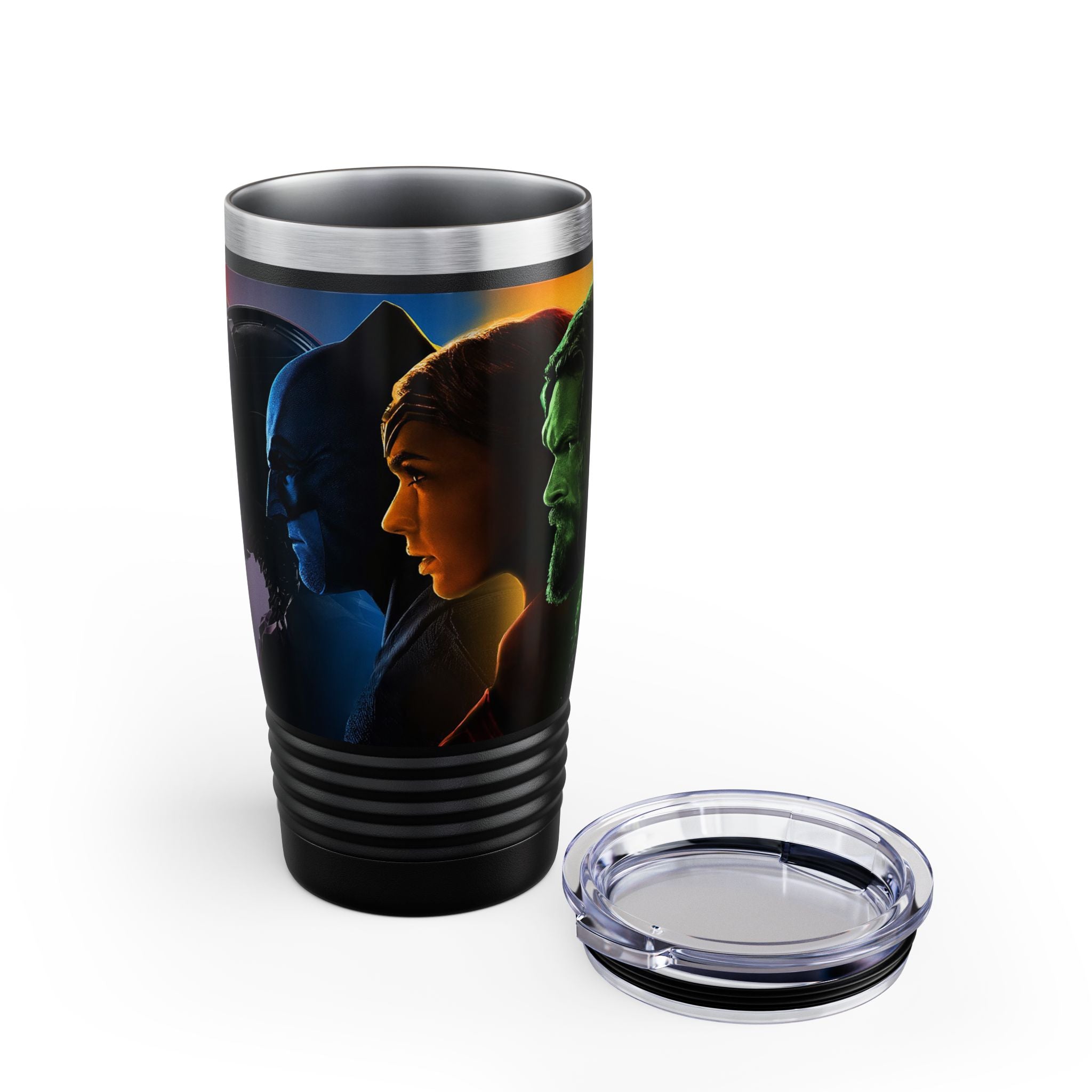 Superhero Profile 20oz Tumbler — Vertical Trio Character Silhouette Travel Mug