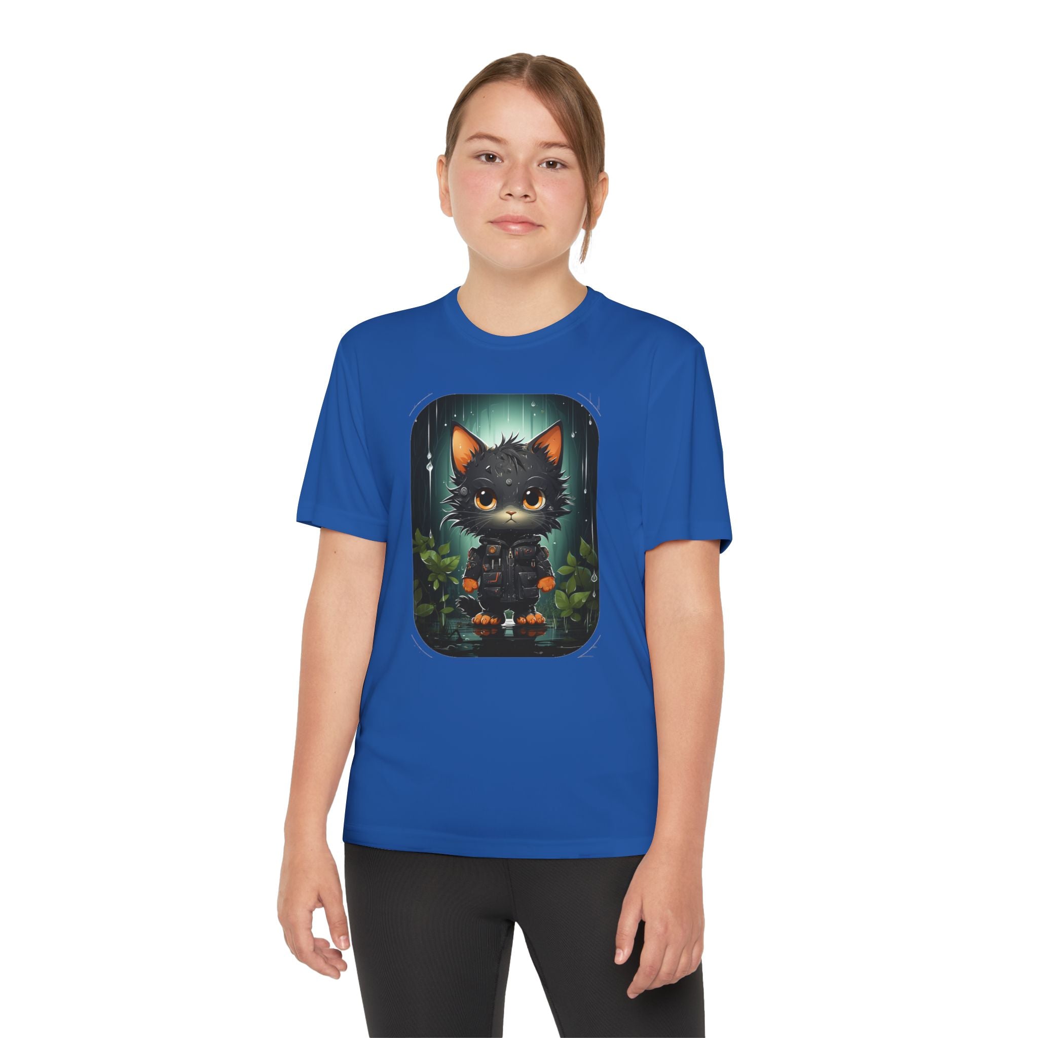 Youth Black Cat Competitor Tee — Cute Forest Kitten Graphic Shirt