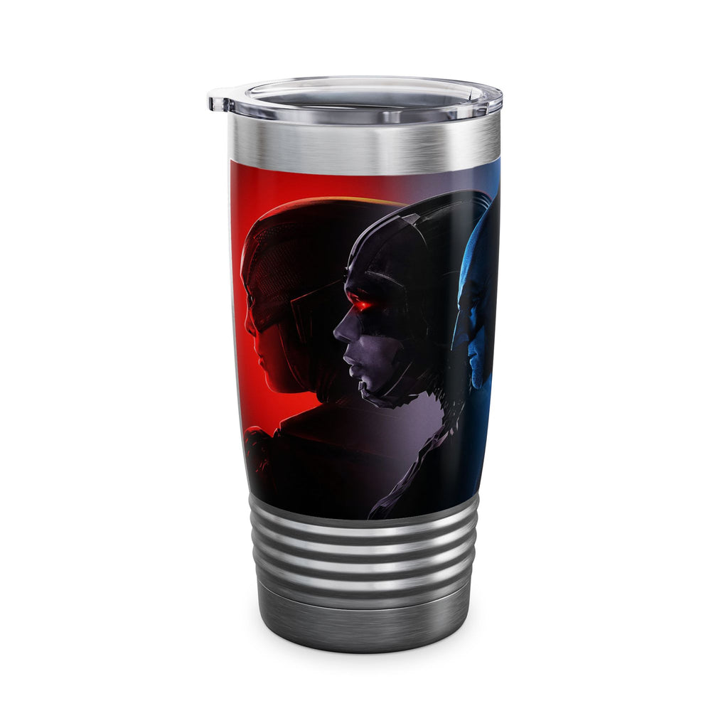 Superhero Profile 20oz Tumbler — Vertical Trio Character Silhouette Travel Mug