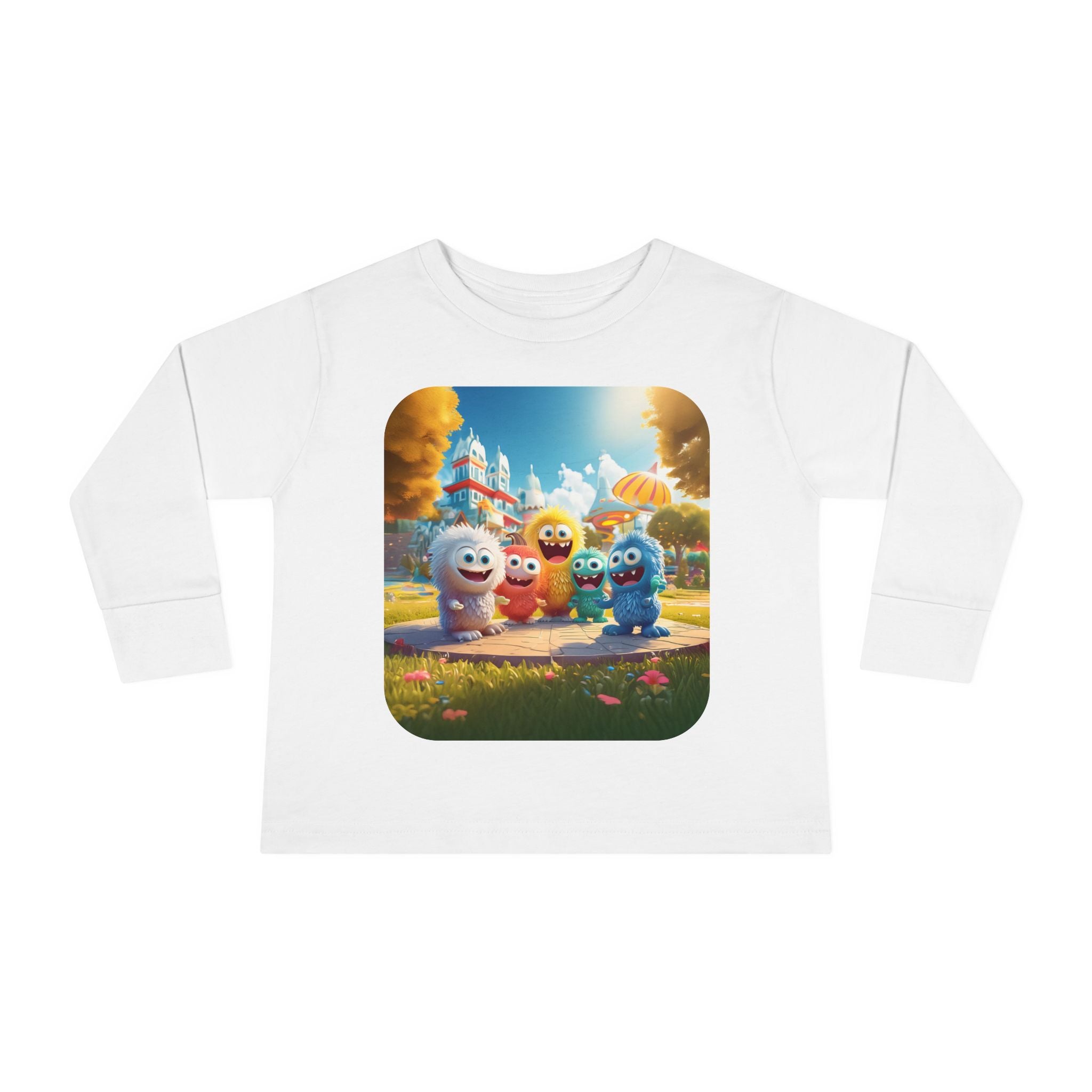 Toddler Tee — Colorful Cartoon Monster Friends Long Sleeve Shirt