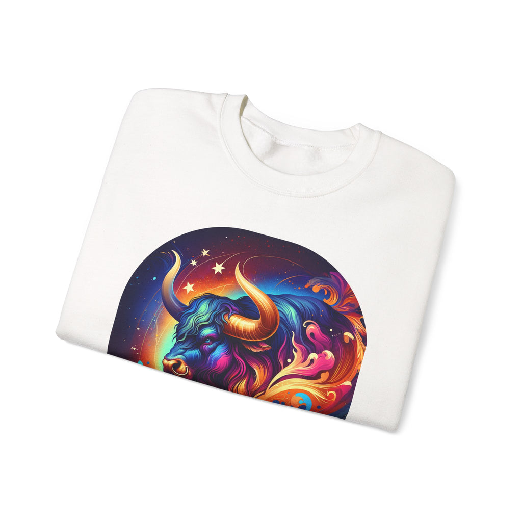 Taurus Zodiac Crewneck Sweatshirt — Vibrant Neon Bull Astrology Sweatshirt