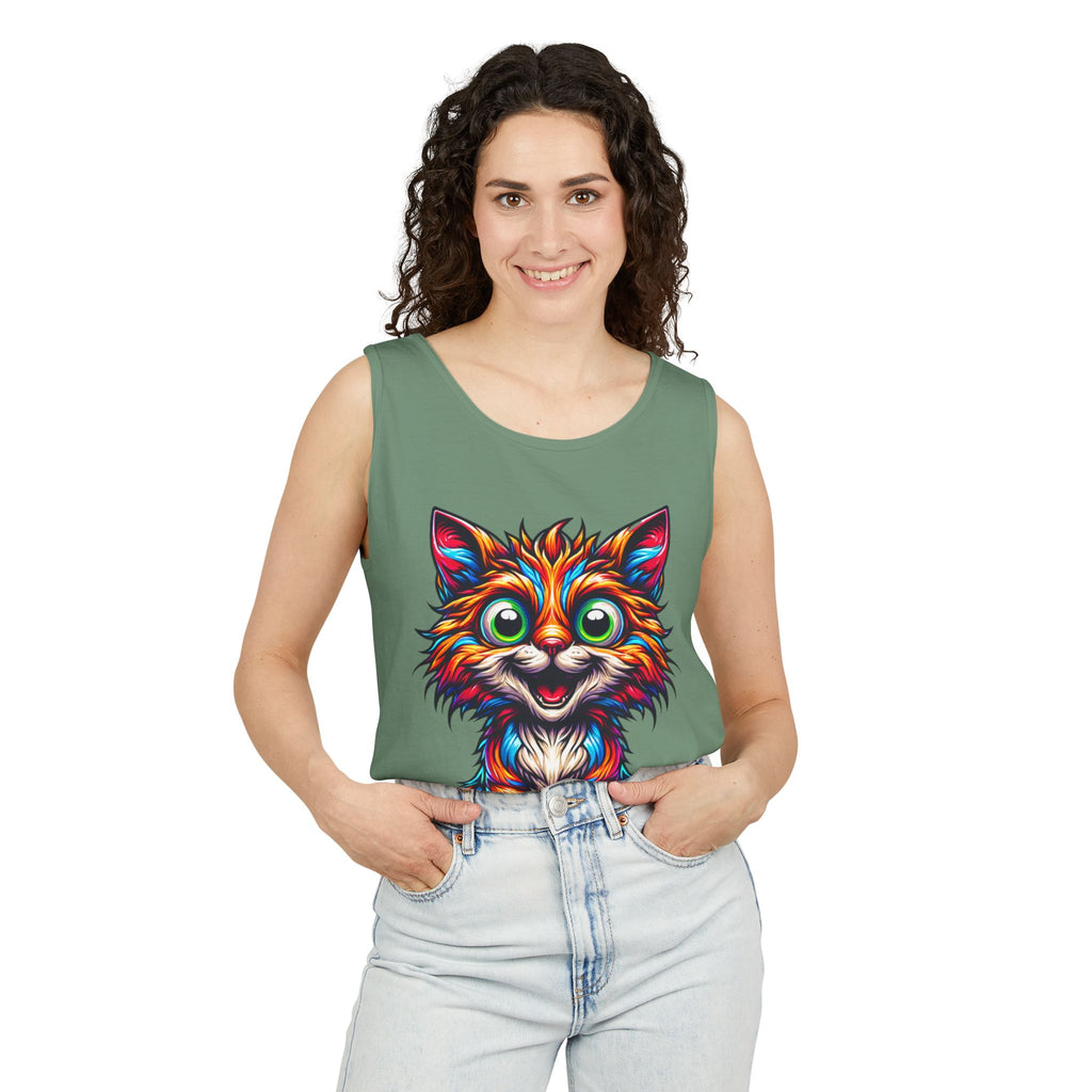 Psychedelic Cat Tank Top — Vibrant 1000-Color Art Print