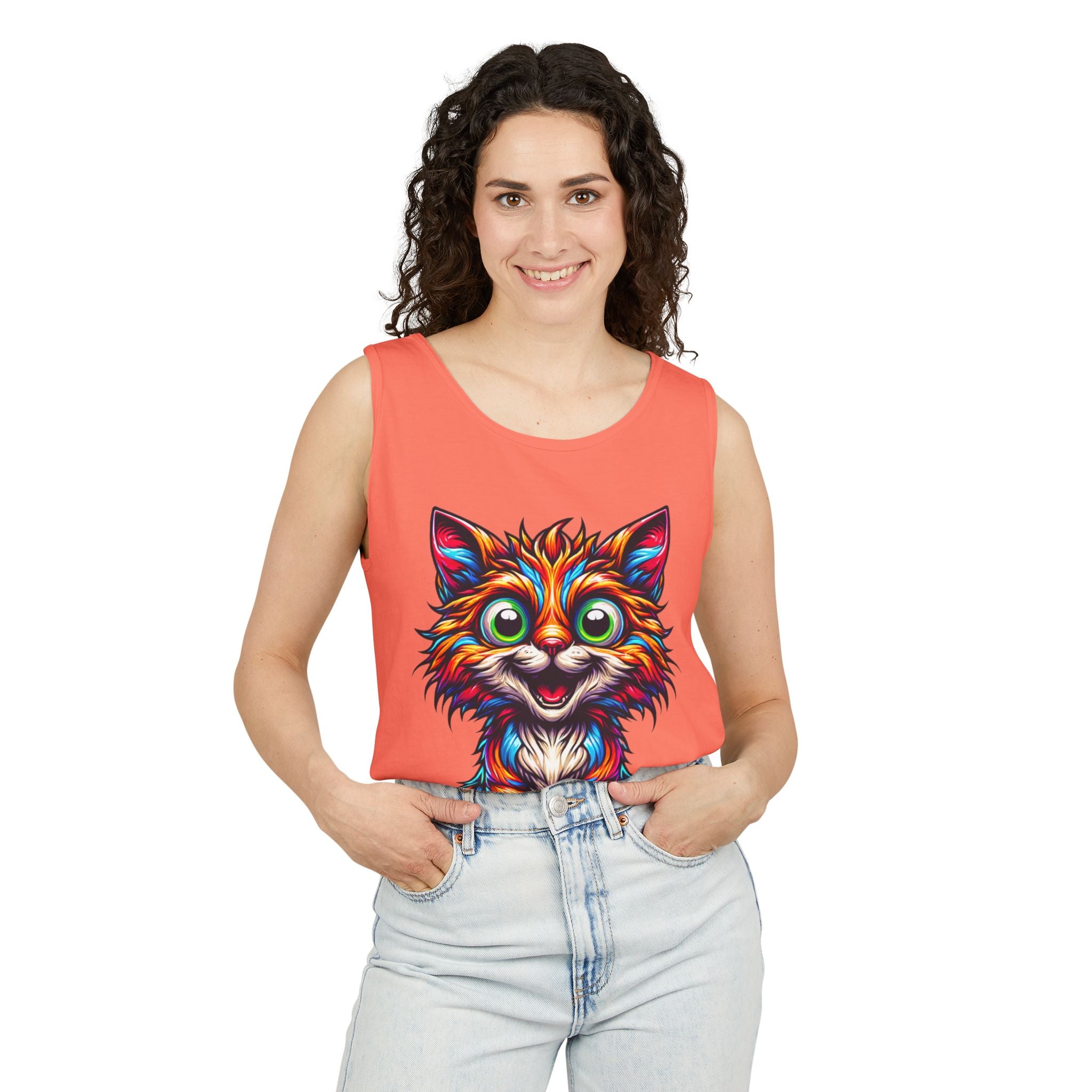 Psychedelic Cat Tank Top — Vibrant 1000-Color Art Print