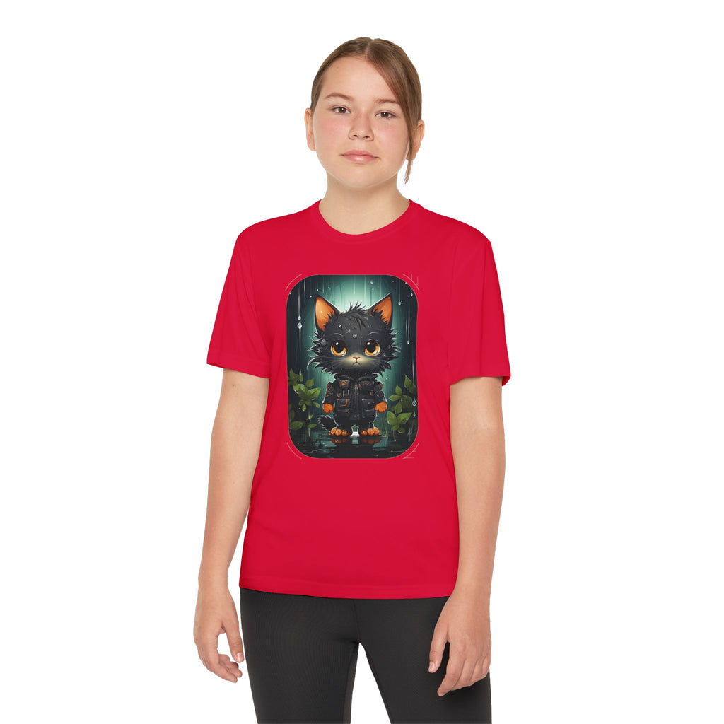 Youth Black Cat Competitor Tee — Cute Forest Kitten Graphic Shirt
