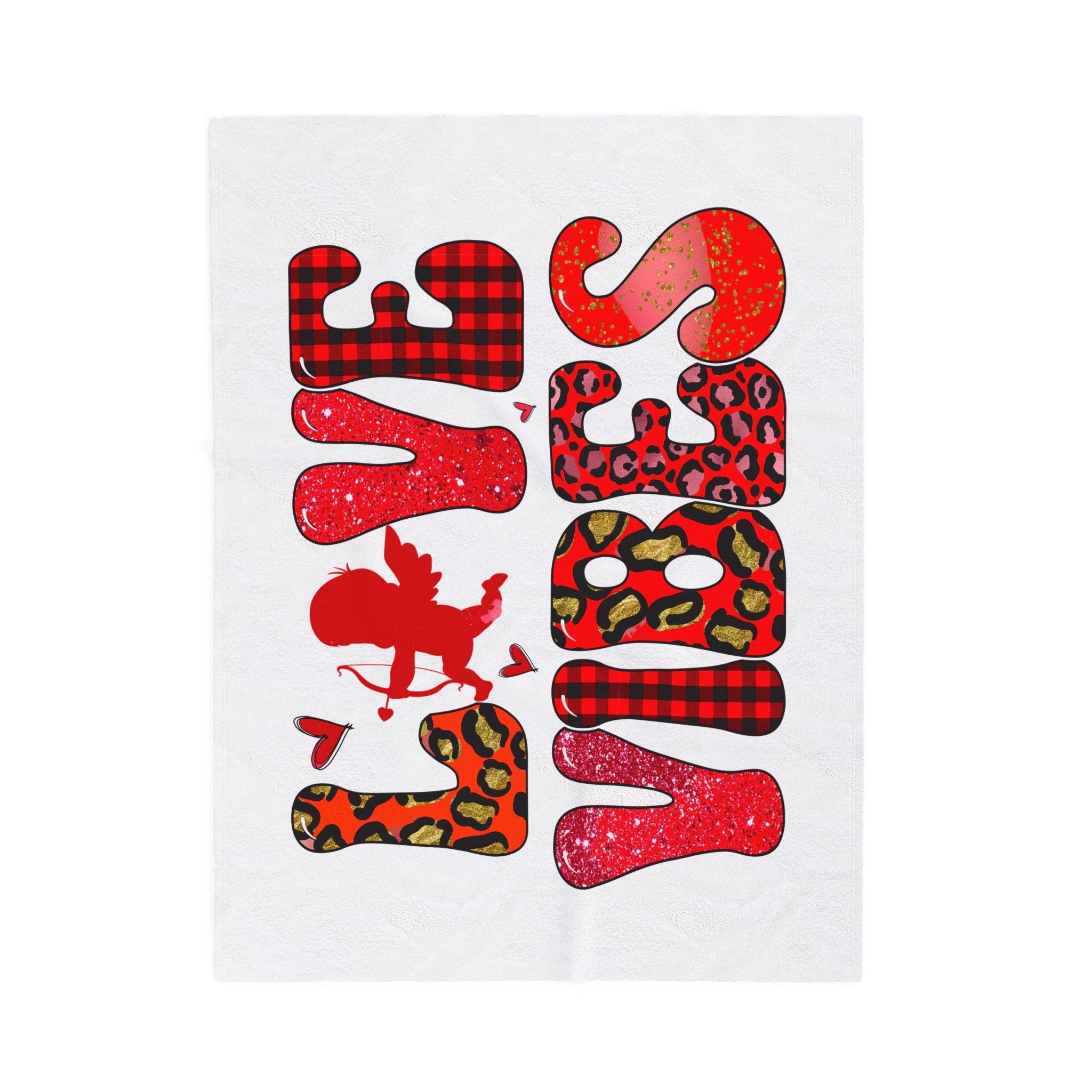 Valentine’s Love Birds Velveteen Plush Blanket — Red Buffalo Check & Leopard Heart Design