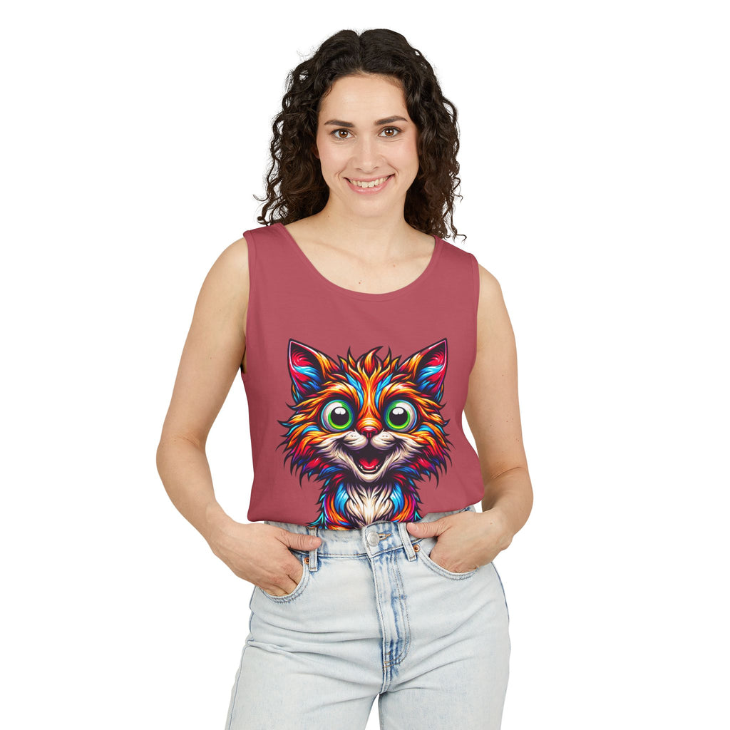 Psychedelic Cat Tank Top — Vibrant 1000-Color Art Print