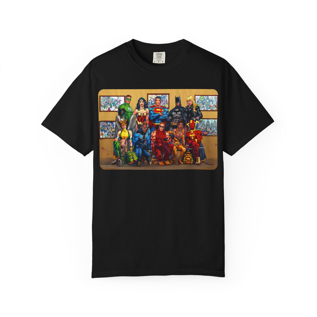 Superhero Team Photo T-Shirt — Vintage Comic Group Graphic Tee