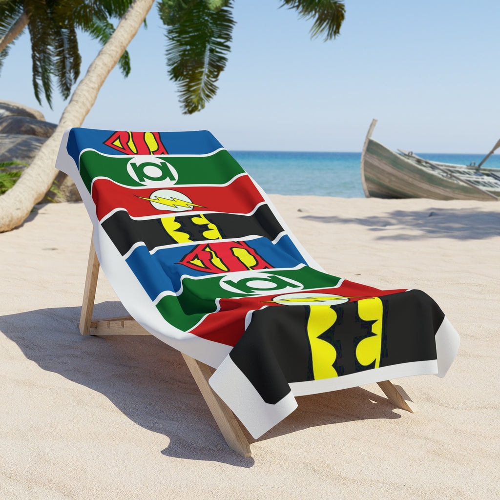 Superhero Stripe Beach Towel — Comic Emblem Pattern