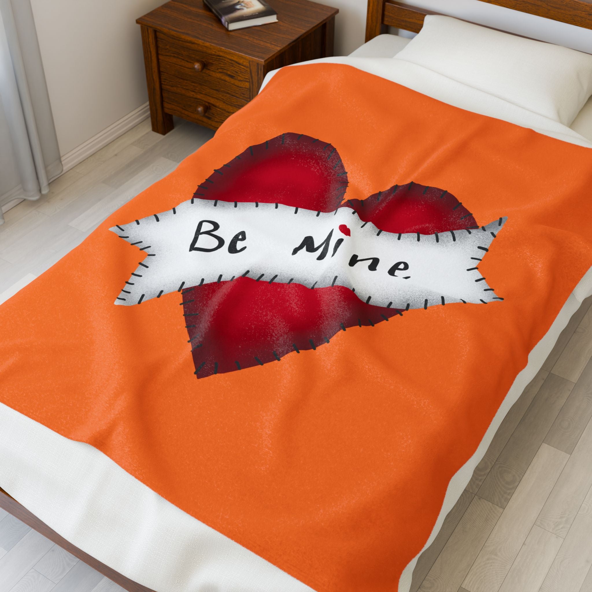 Valentine's 'Be Mine' Red Heart Velveteen Plush Blanket