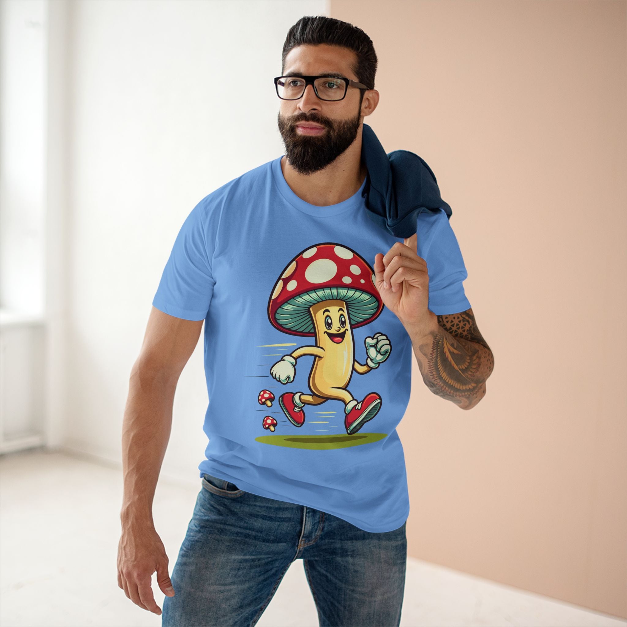 Happy Mushroom Running T-Shirt – Cute Retro Mushroom Character Tee