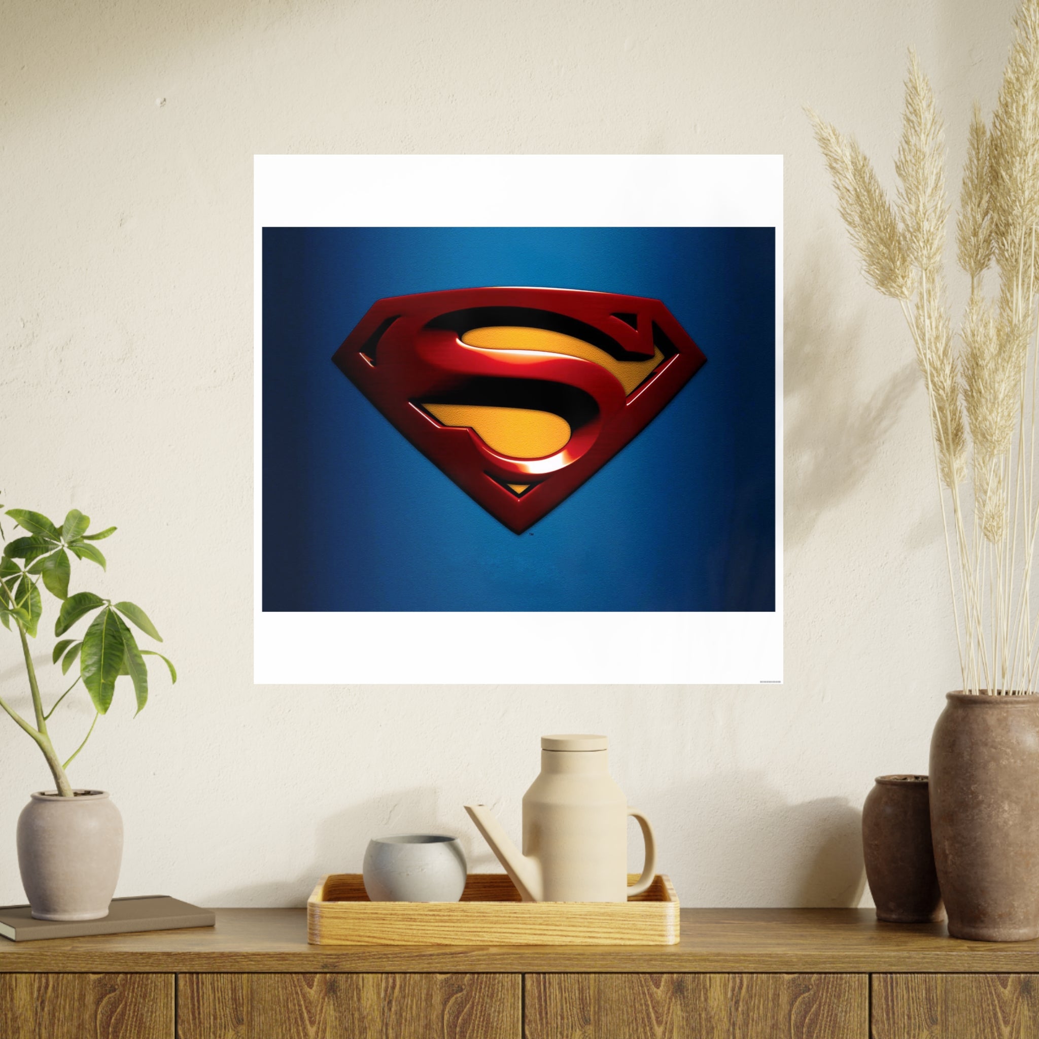 Superman Emblem Photo Art Poster — Retro Comic Logo Wall Print