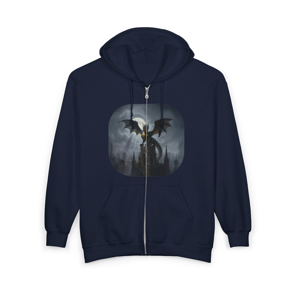 Dragon Night Zip Hoodie — Gothic Fantasy Full‑Zip Sweatshirt
