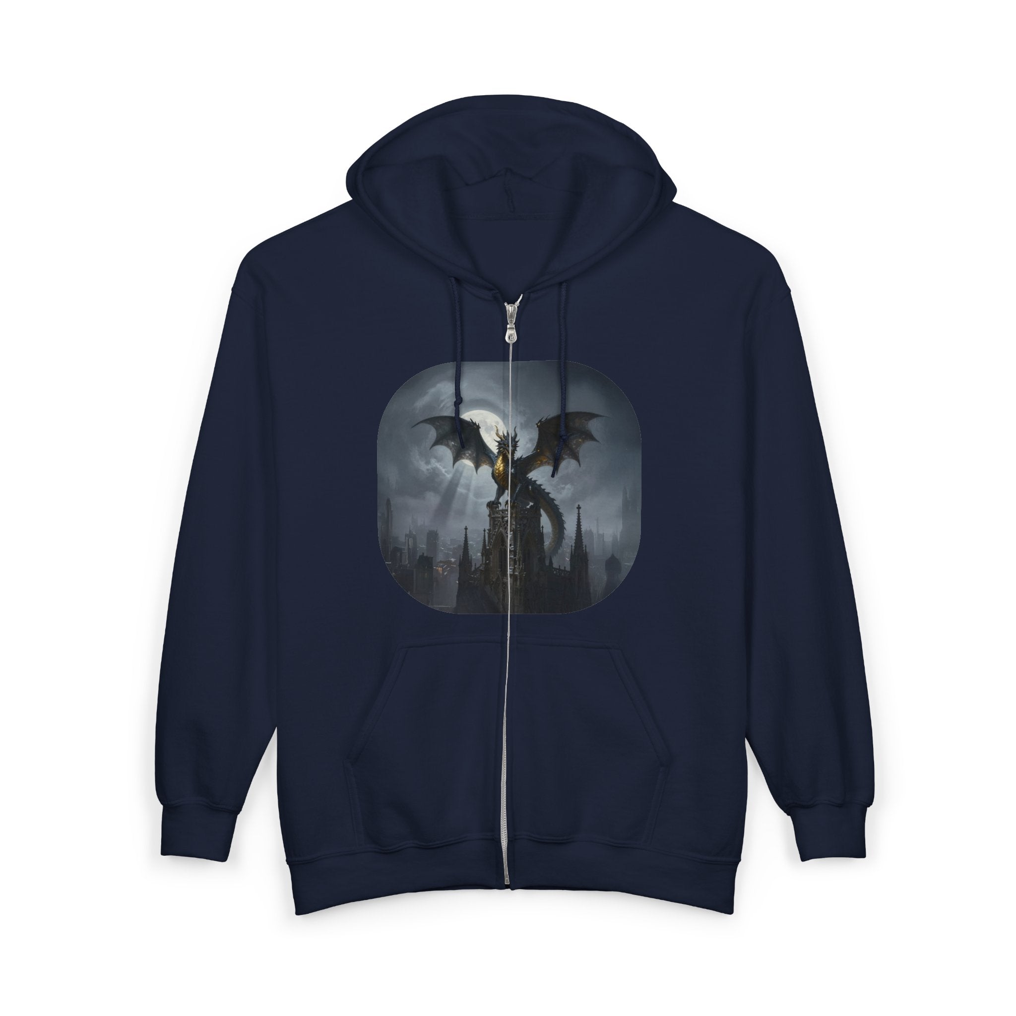 Dragon Night Zip Hoodie — Gothic Fantasy Full‑Zip Sweatshirt
