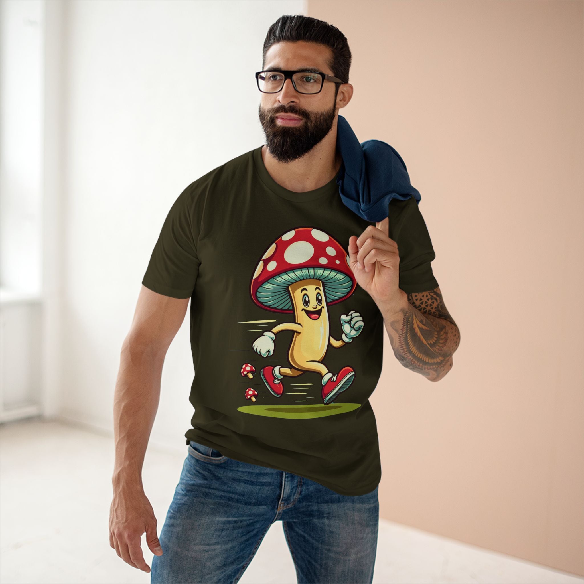 Happy Mushroom Running T-Shirt – Cute Retro Mushroom Character Tee