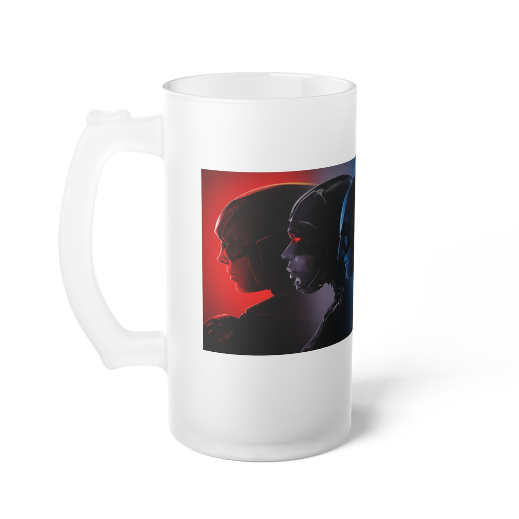 Frosted Glass Beer Mug – Retro Sci‑Fi Heroes Profile Artwork
