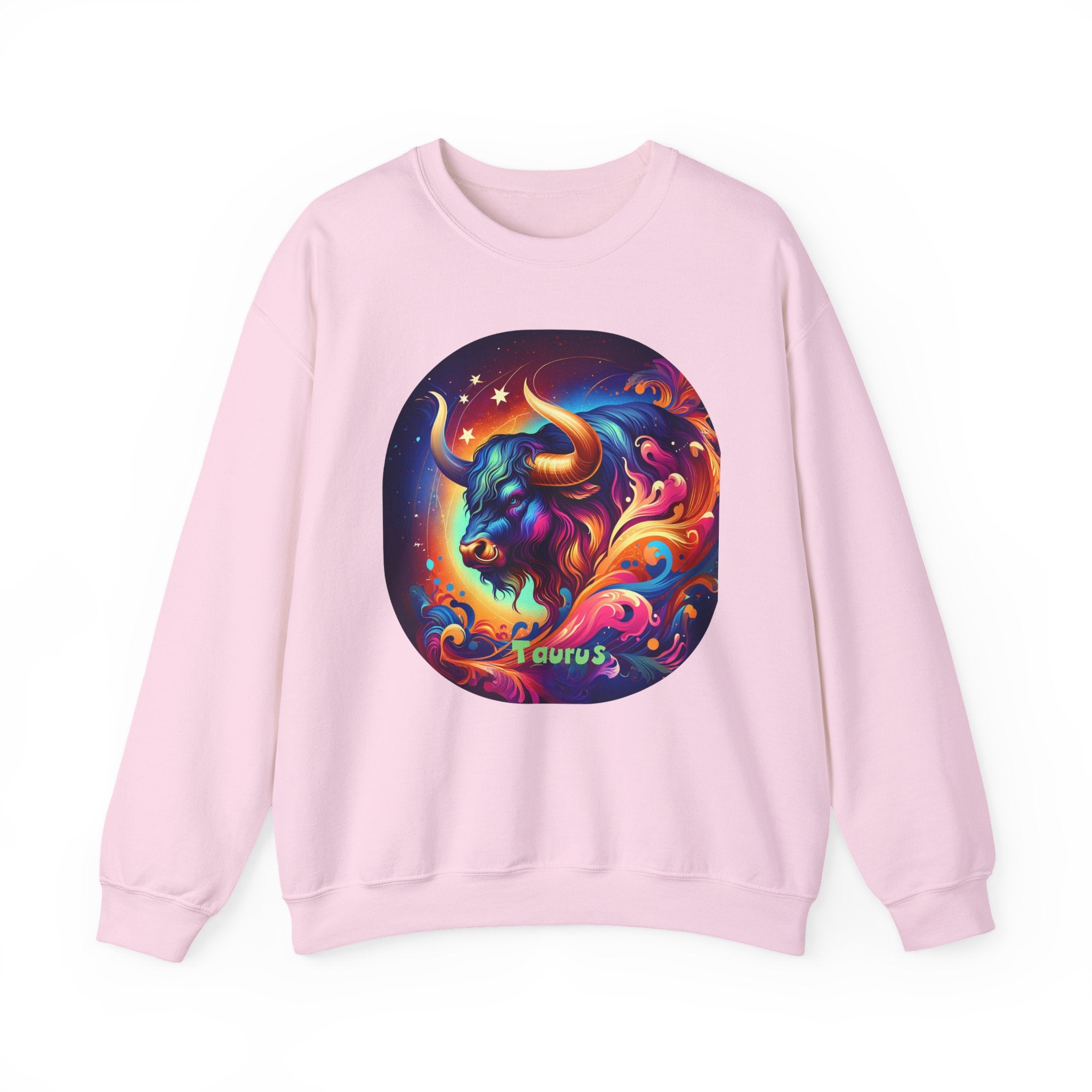 Taurus Zodiac Crewneck Sweatshirt — Vibrant Neon Bull Astrology Sweatshirt