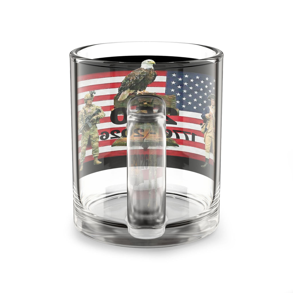 250th American Revolution Glass Mug – 1776-2026 Patriotic Eagle & Soldier Coffee Mug