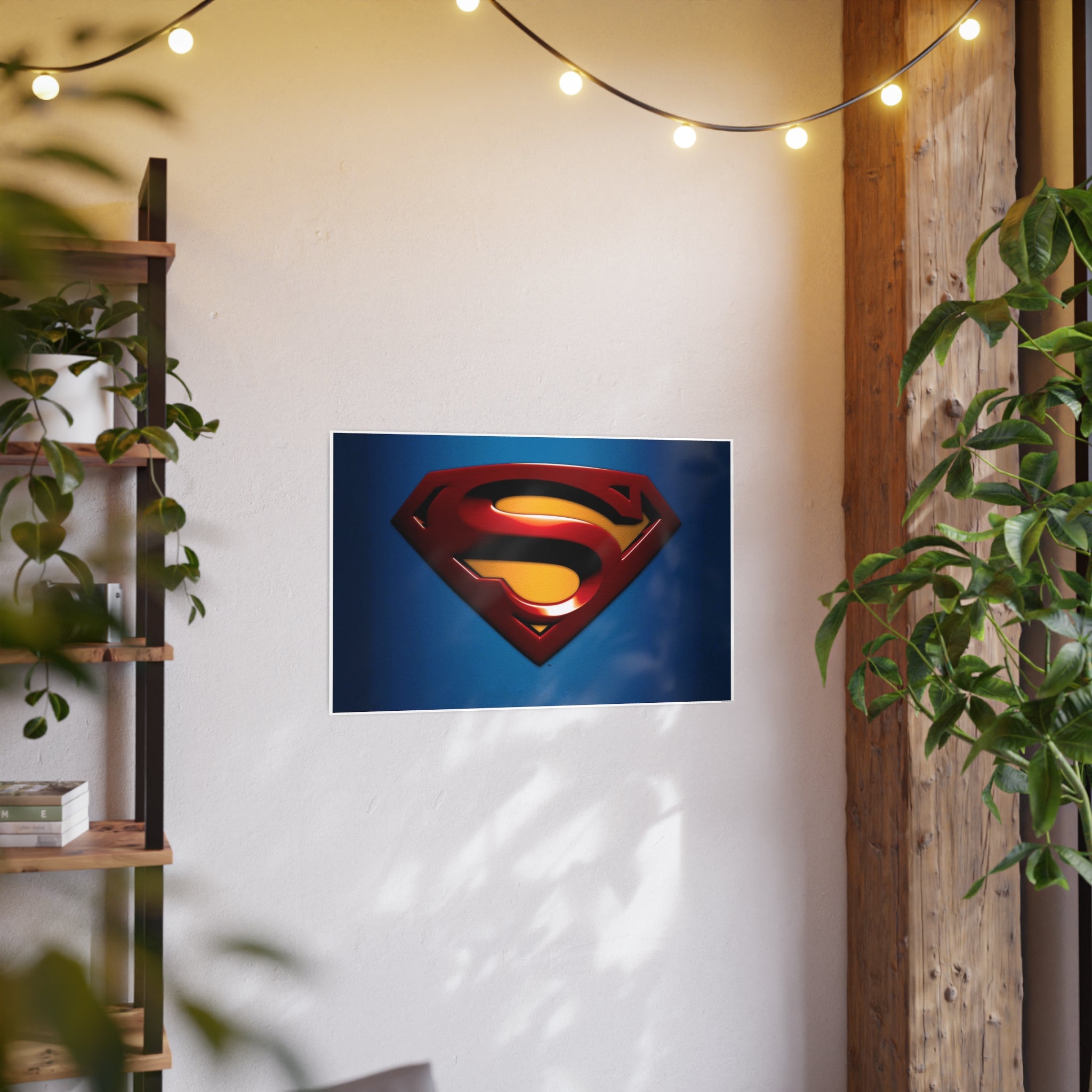 Superman Emblem Photo Art Poster — Retro Comic Logo Wall Print