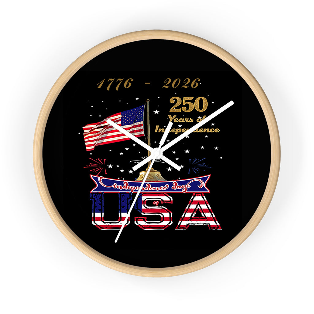 USA 250th Independence Wall Clock — 1776-2026 Patriotic American Flag Design