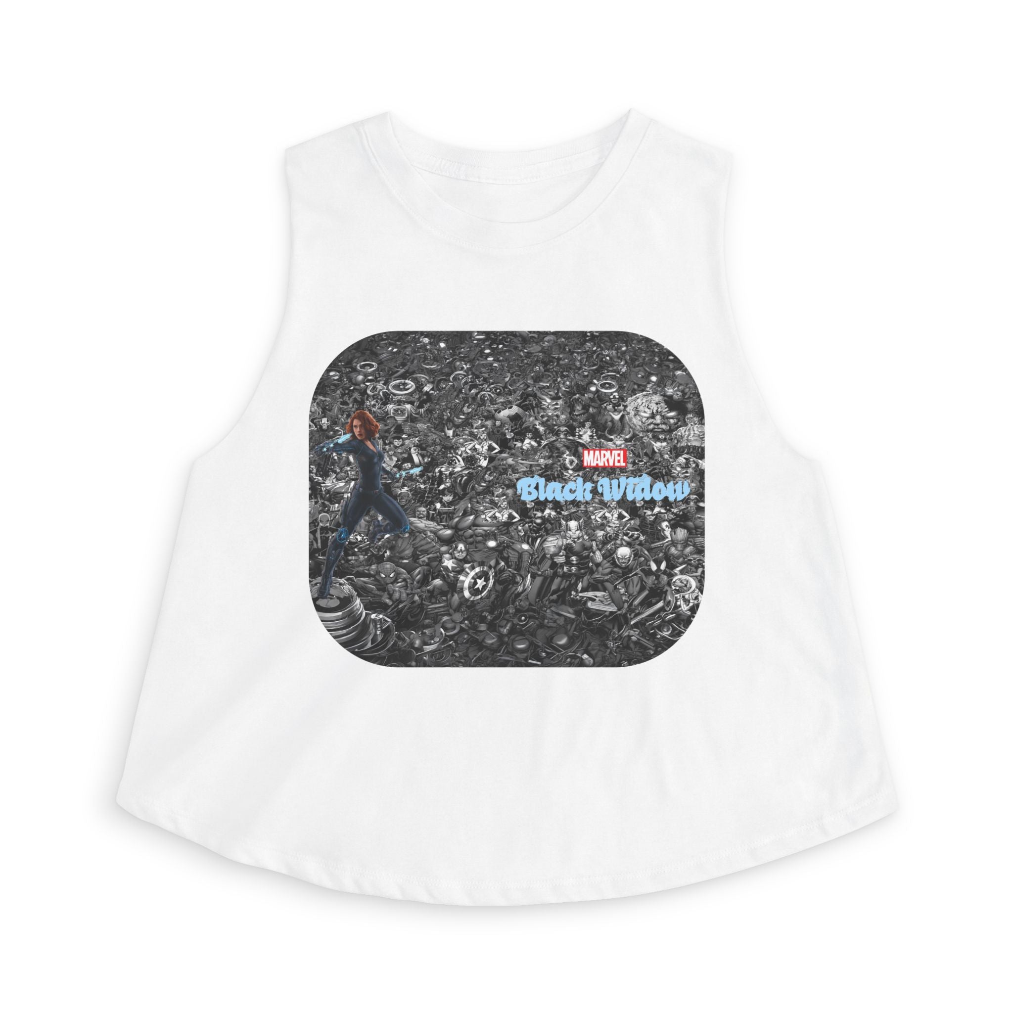 Black Widow Marvel Crop Top — Vintage Comic Collage Women’s Tank
