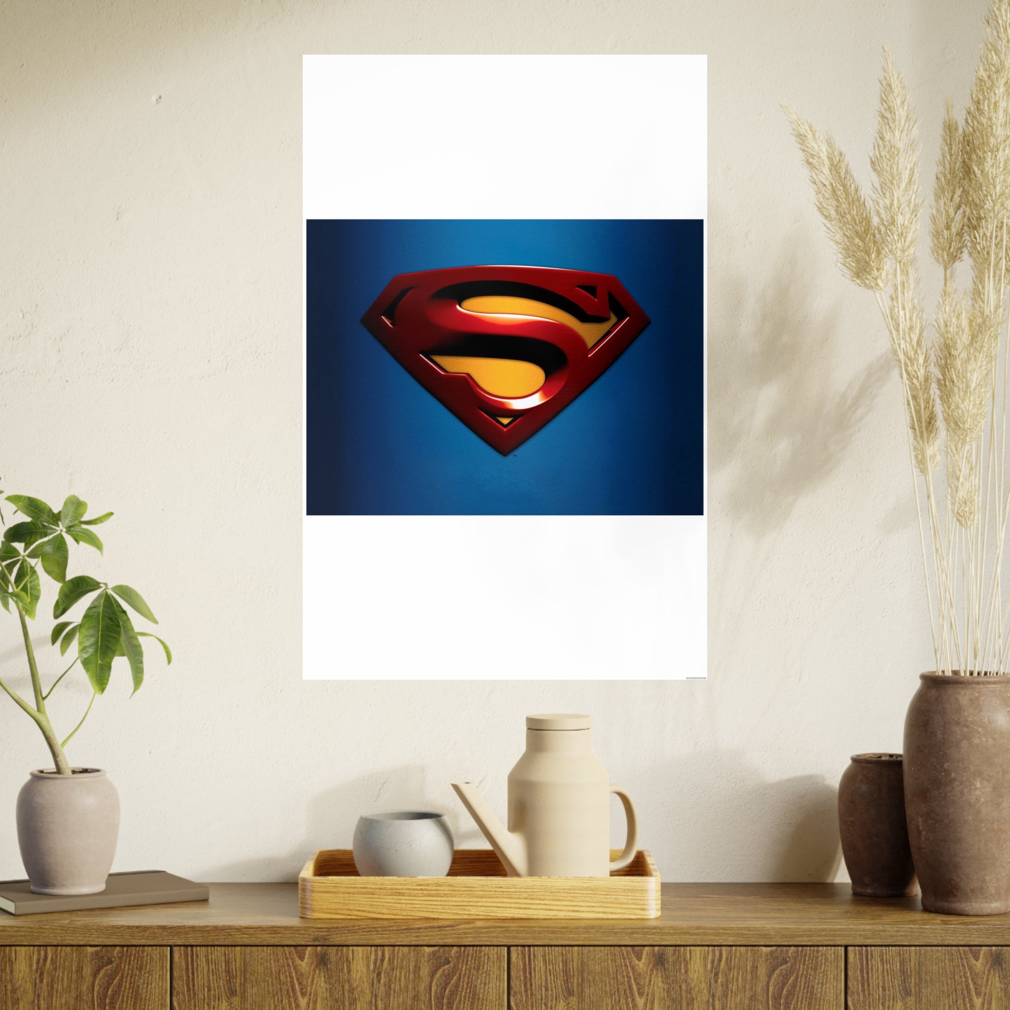 Superman Emblem Photo Art Poster — Retro Comic Logo Wall Print