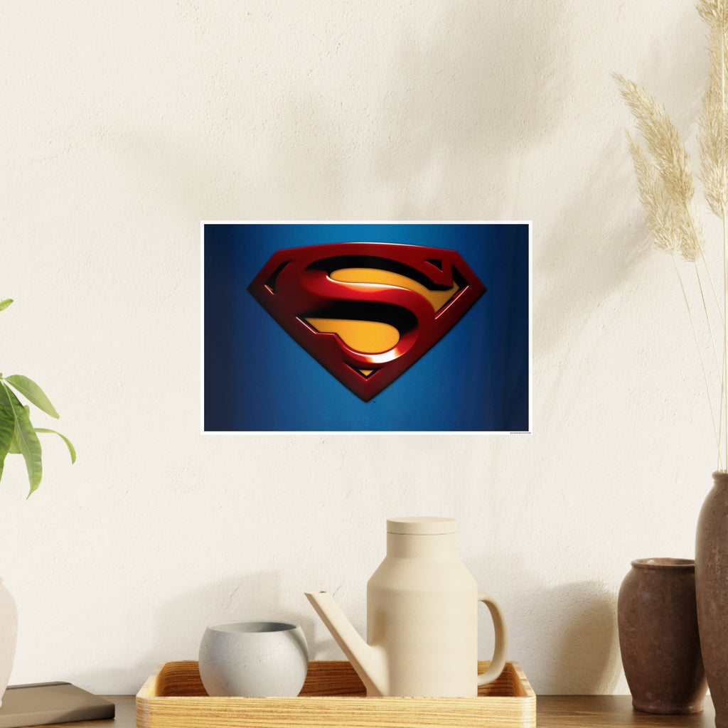 Superman Emblem Photo Art Poster — Retro Comic Logo Wall Print