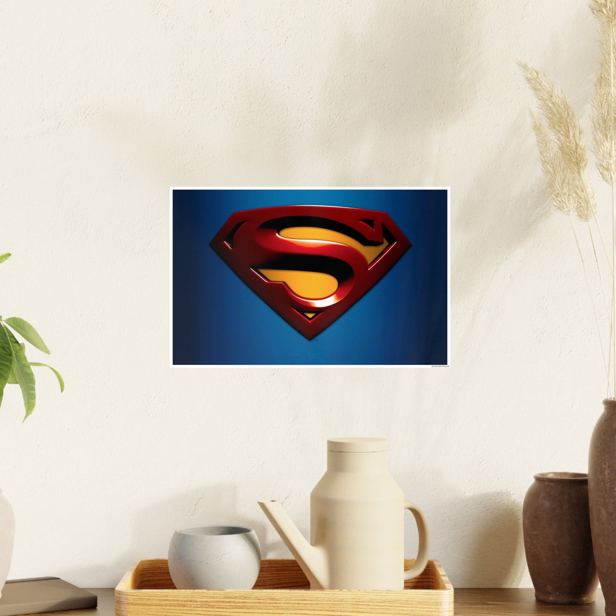 Superman Emblem Photo Art Poster — Retro Comic Logo Wall Print