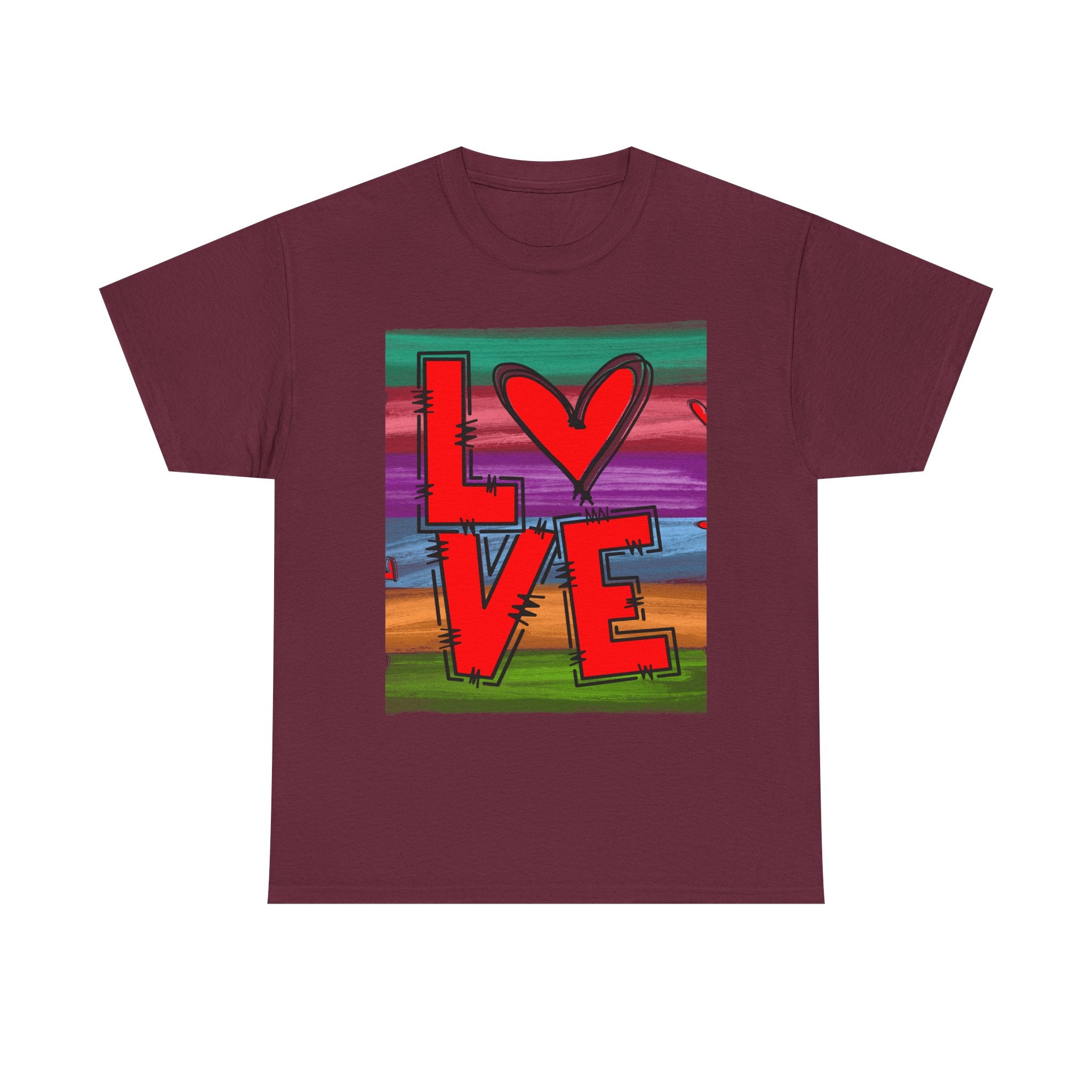 Love Heart Graphic Tee — Colorful Pop Art Valentine's T-Shirt