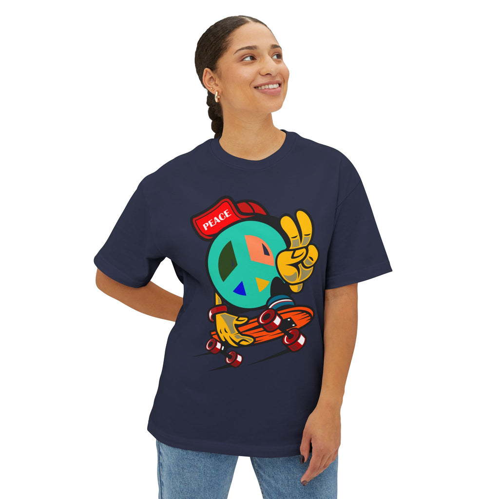 Skateboard Peace Sign T‑Shirt — Retro Skate Crew Tee with 'Peace' Cap