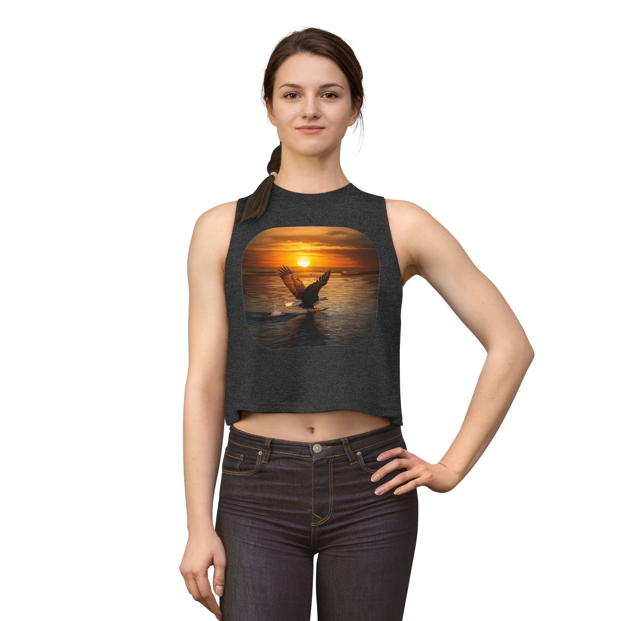 Sunset Seagull Crop Top – Beach Vibes Women's Tank