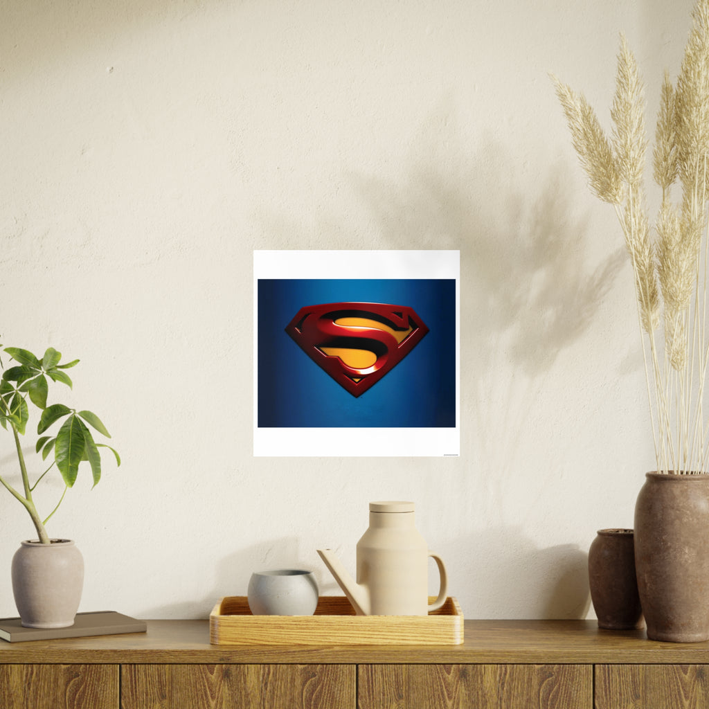 Superman Emblem Photo Art Poster — Retro Comic Logo Wall Print