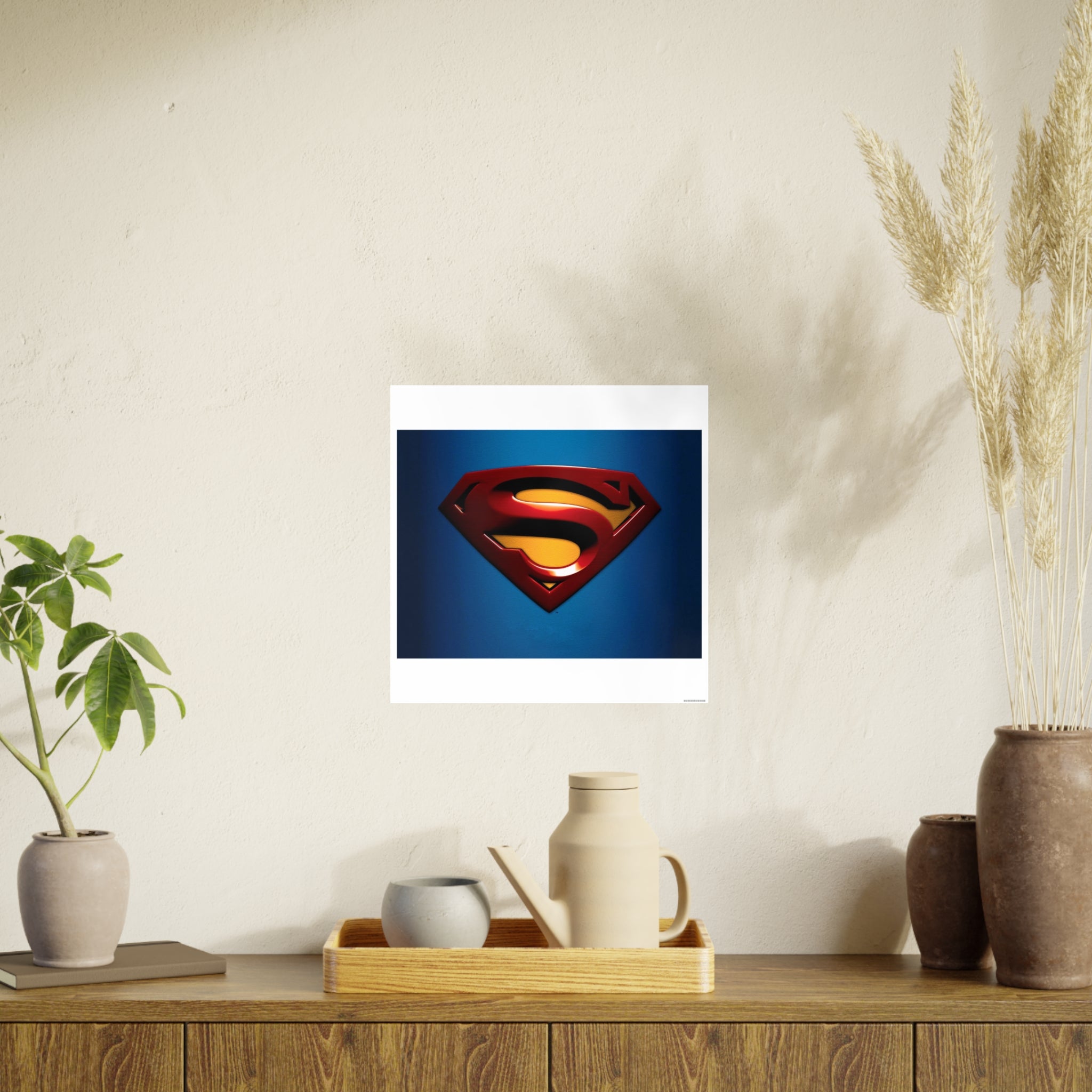 Superman Emblem Photo Art Poster — Retro Comic Logo Wall Print