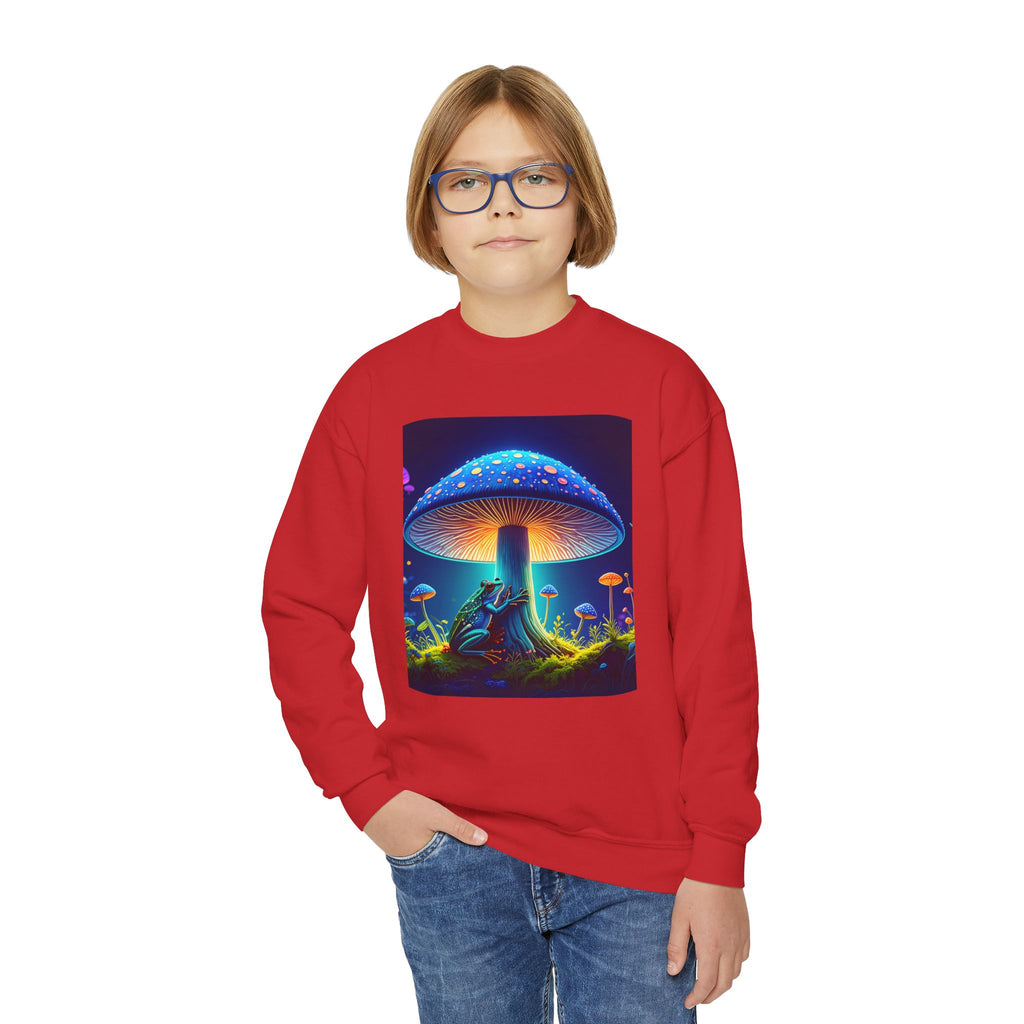 Youth Crewneck Sweatshirt — Neon Mushroom Fantasy Graphic