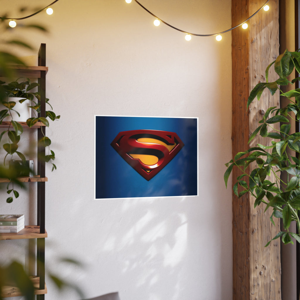 Superman Emblem Photo Art Poster — Retro Comic Logo Wall Print