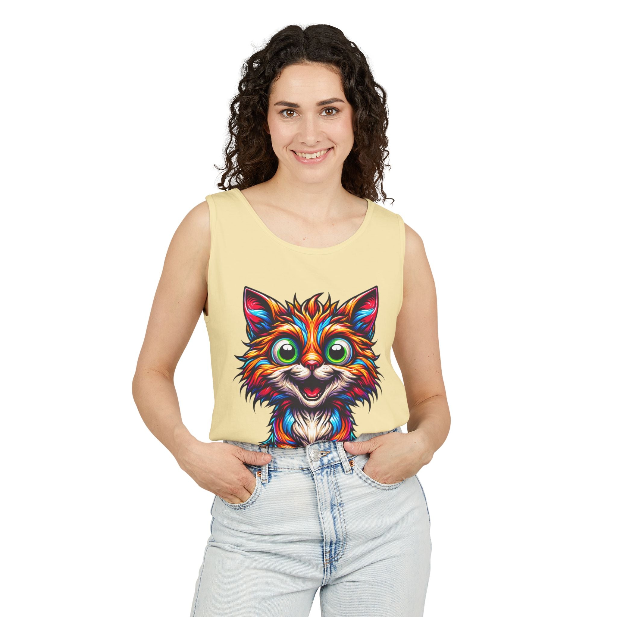 Psychedelic Cat Tank Top — Vibrant 1000-Color Art Print