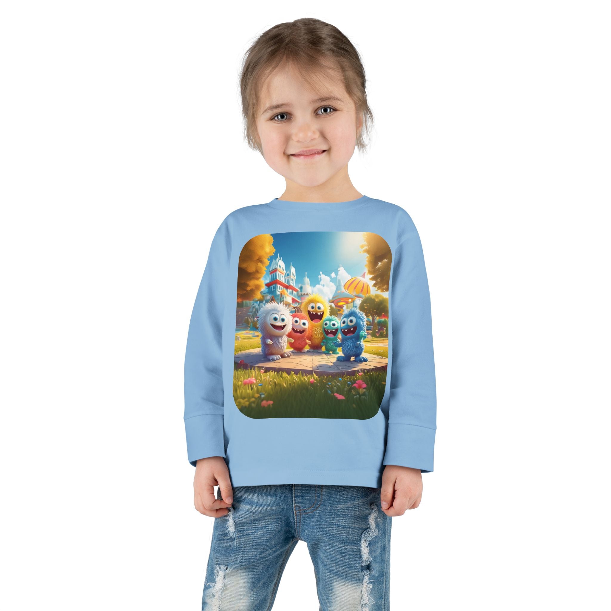 Toddler Tee — Colorful Cartoon Monster Friends Long Sleeve Shirt