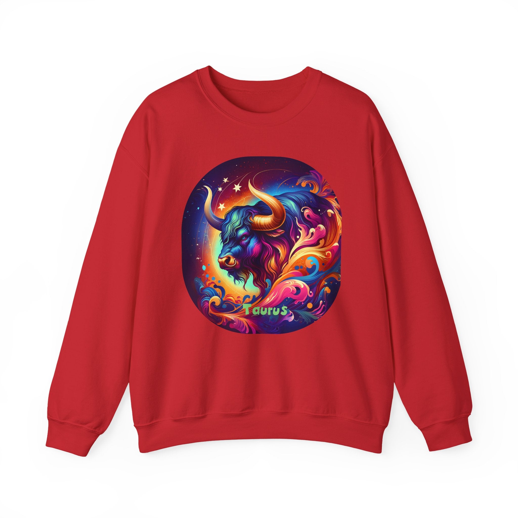 Taurus Zodiac Crewneck Sweatshirt — Vibrant Neon Bull Astrology Sweatshirt
