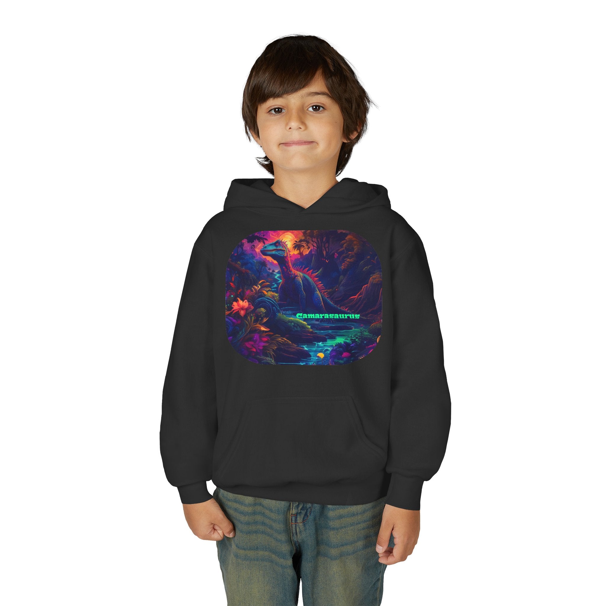 Youth Hoodie — Neon Cyber Jungle Graphic "CONSUMER"